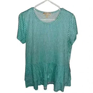Michael Kors Blue and White Striped Short Sleeve Shirt - Women's Size Large